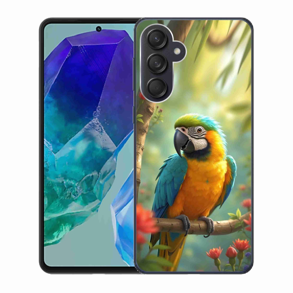 Zselés borítás mmCase Samsung Galaxy M55 5G - papagáj ara kék és sárga