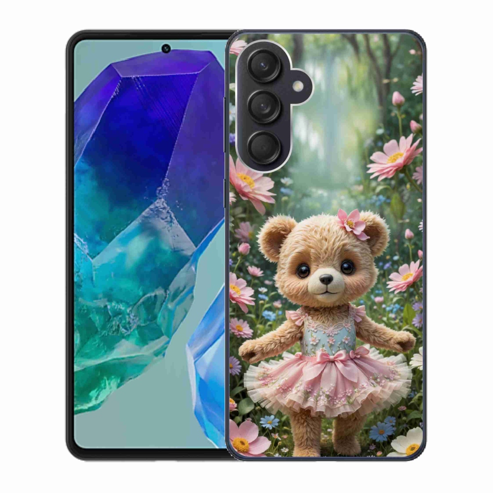 Gél borító mmCase Samsung Galaxy M55 5G - aranyos mackó virágokkal
