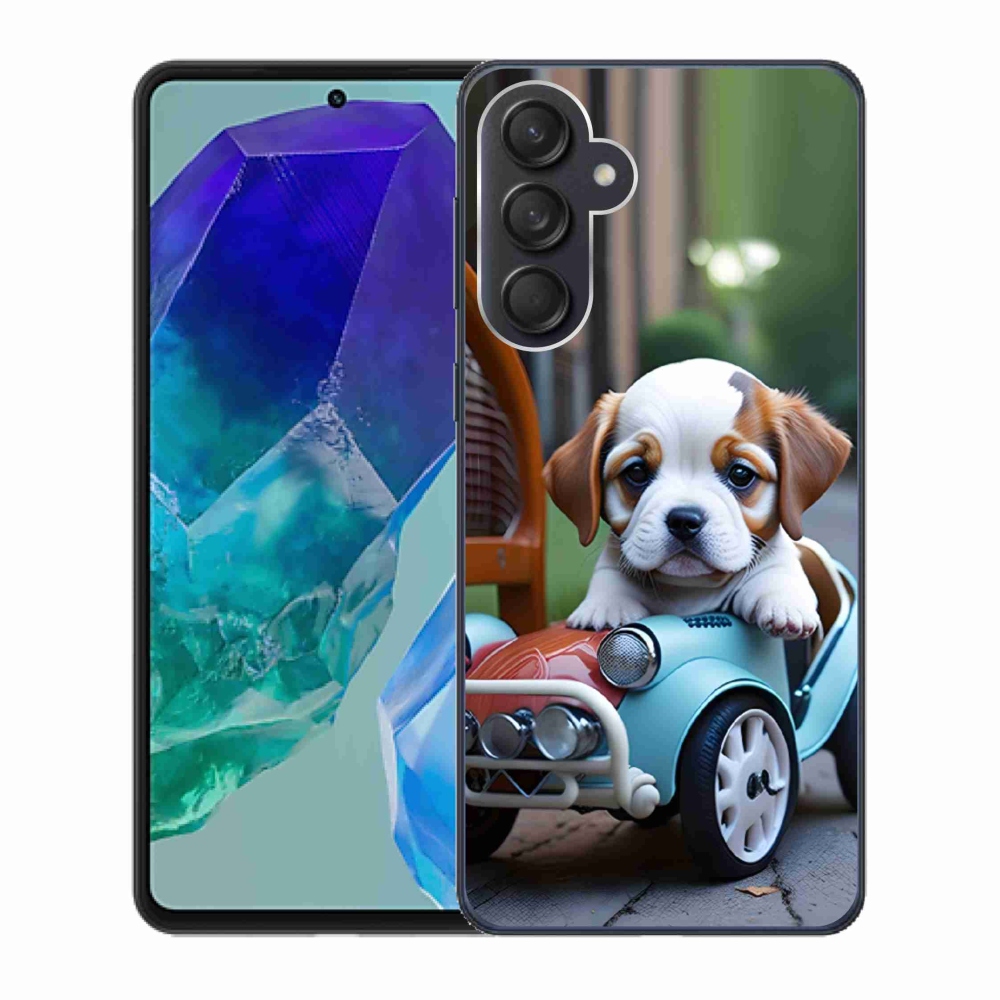 Gél borítás mmCase Samsung Galaxy M55 5G - kiskutya retro autóban