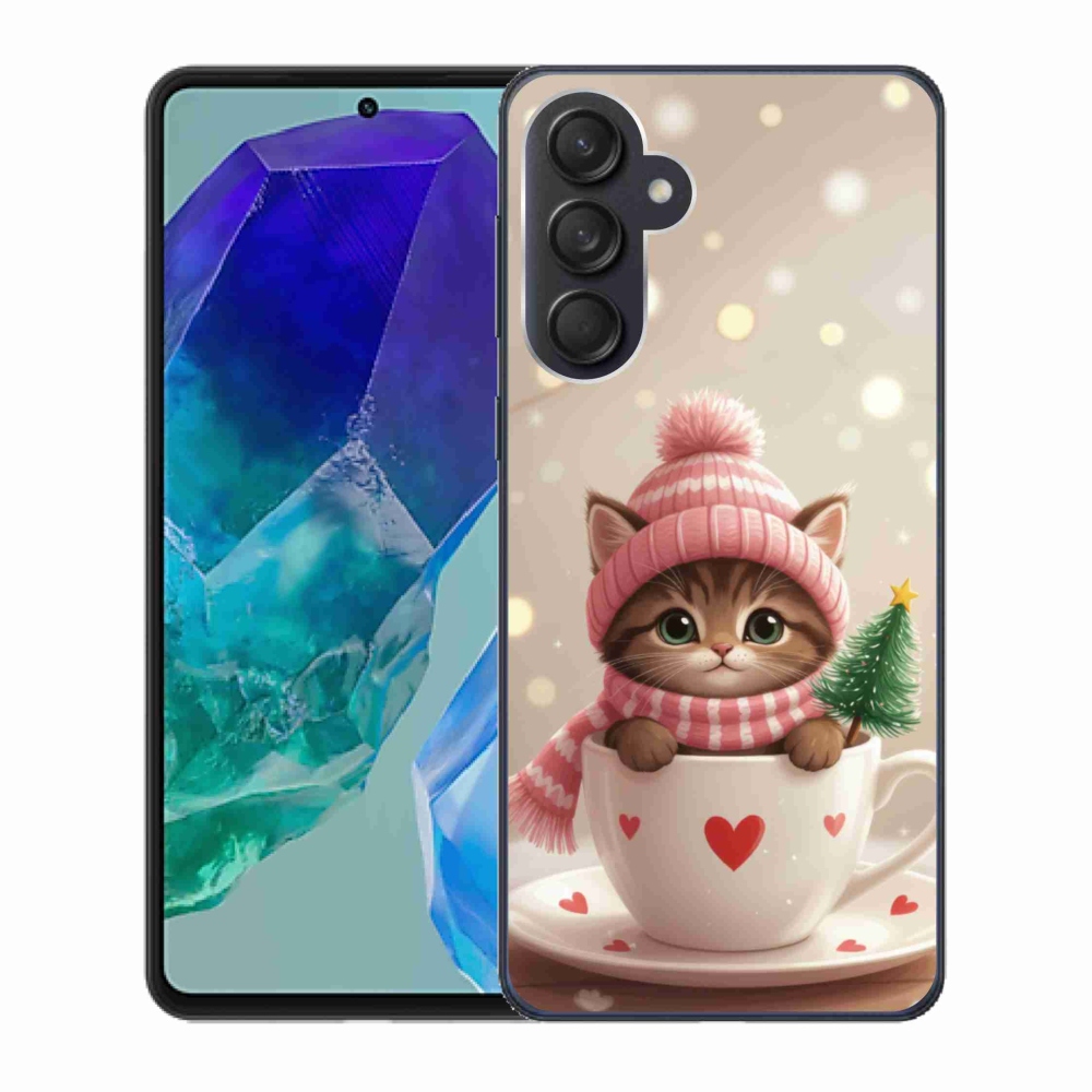 Gél borítás mmCase Samsung Galaxy M55 5G - Karácsonyi cica a csészében