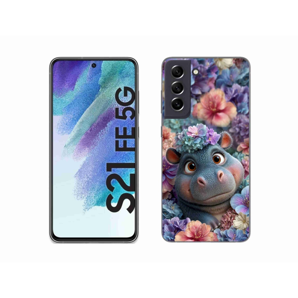 Zselés borítás mmCase Samsung Galaxy S21 FE 5G - víziló virágokban