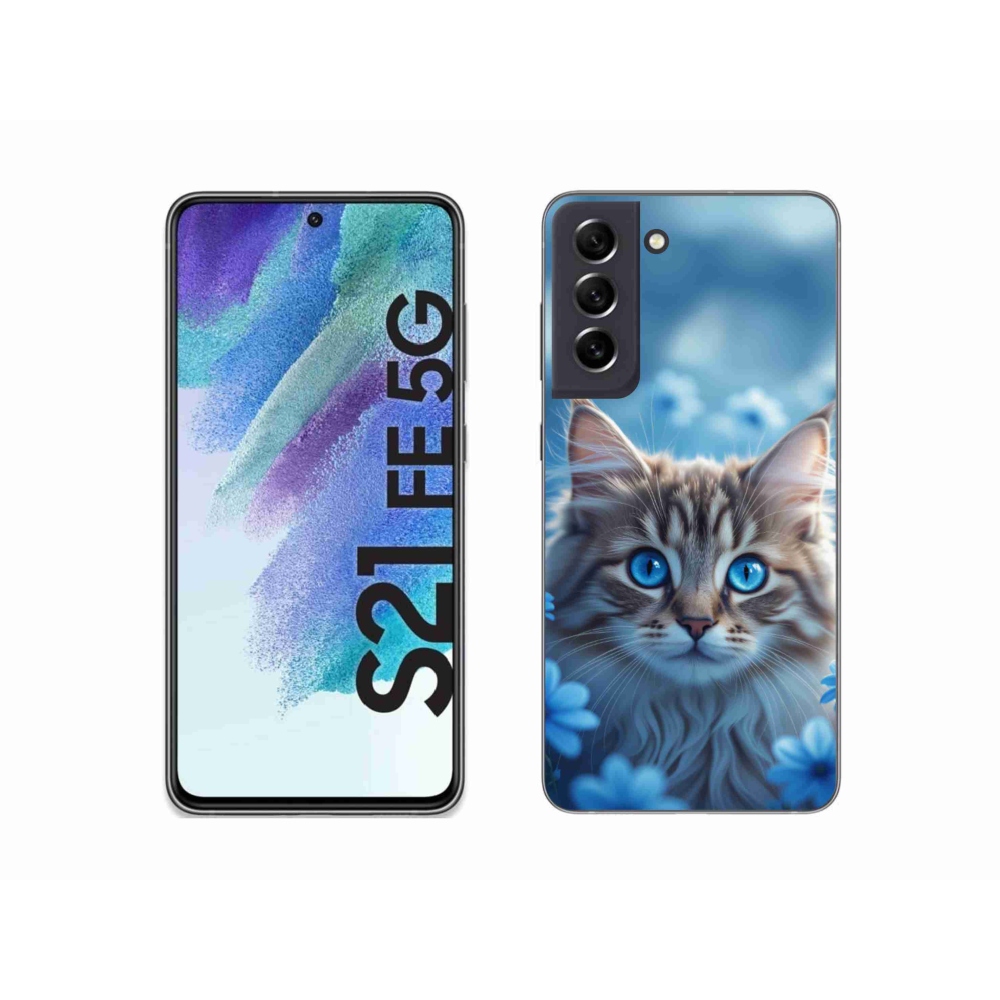 Zselés borítás mmCase Samsung Galaxy S21 FE 5G - kék virágos cica