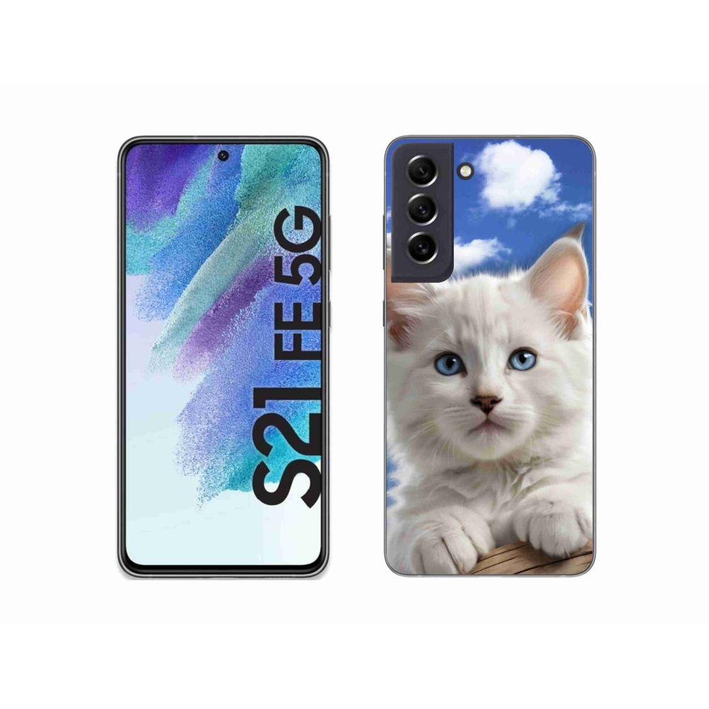 Gél borítás mmCase Samsung Galaxy S21 FE 5G - cica és felhők