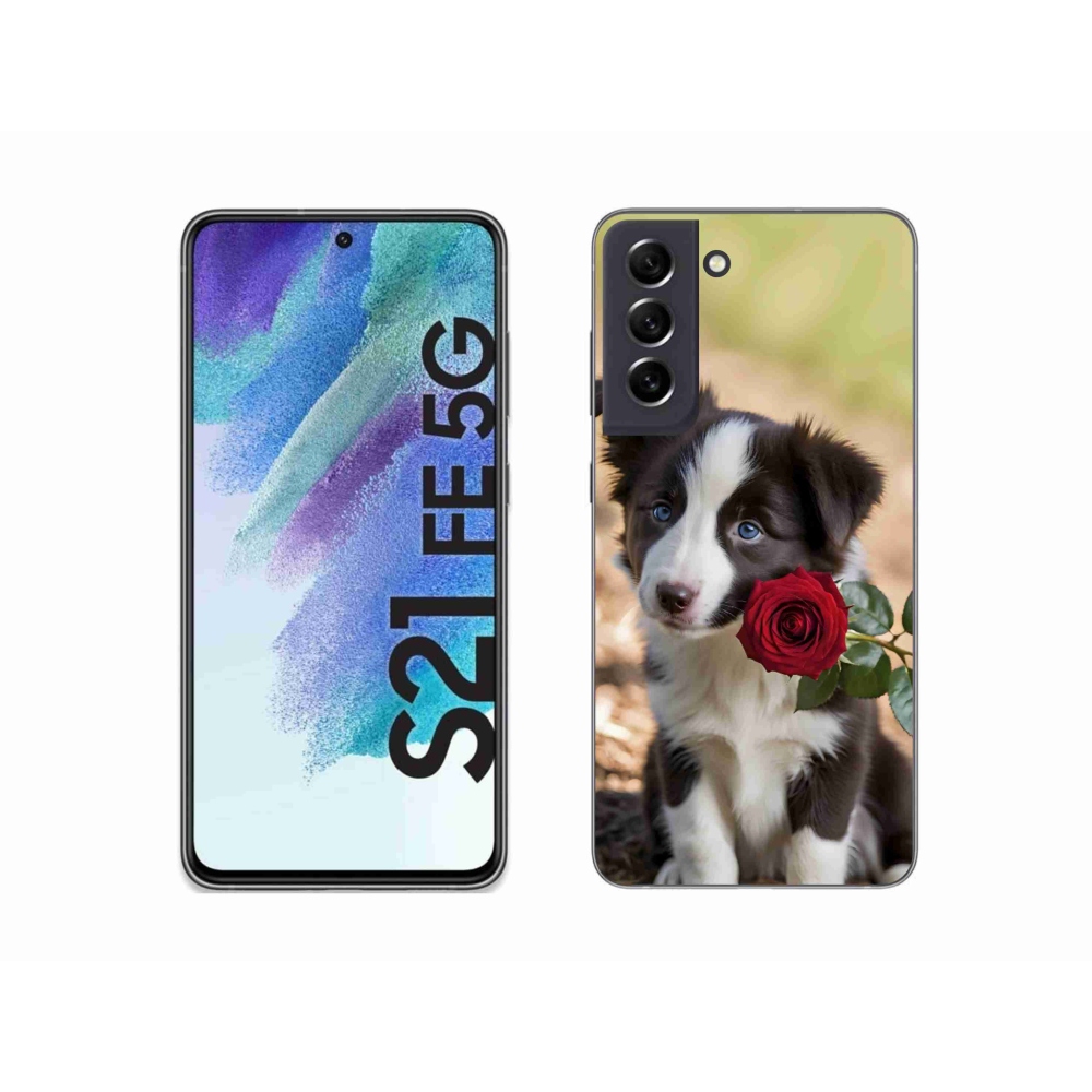 Gél borítás mmCase Samsung Galaxy S21 FE 5G - aranyos border collie rózsával