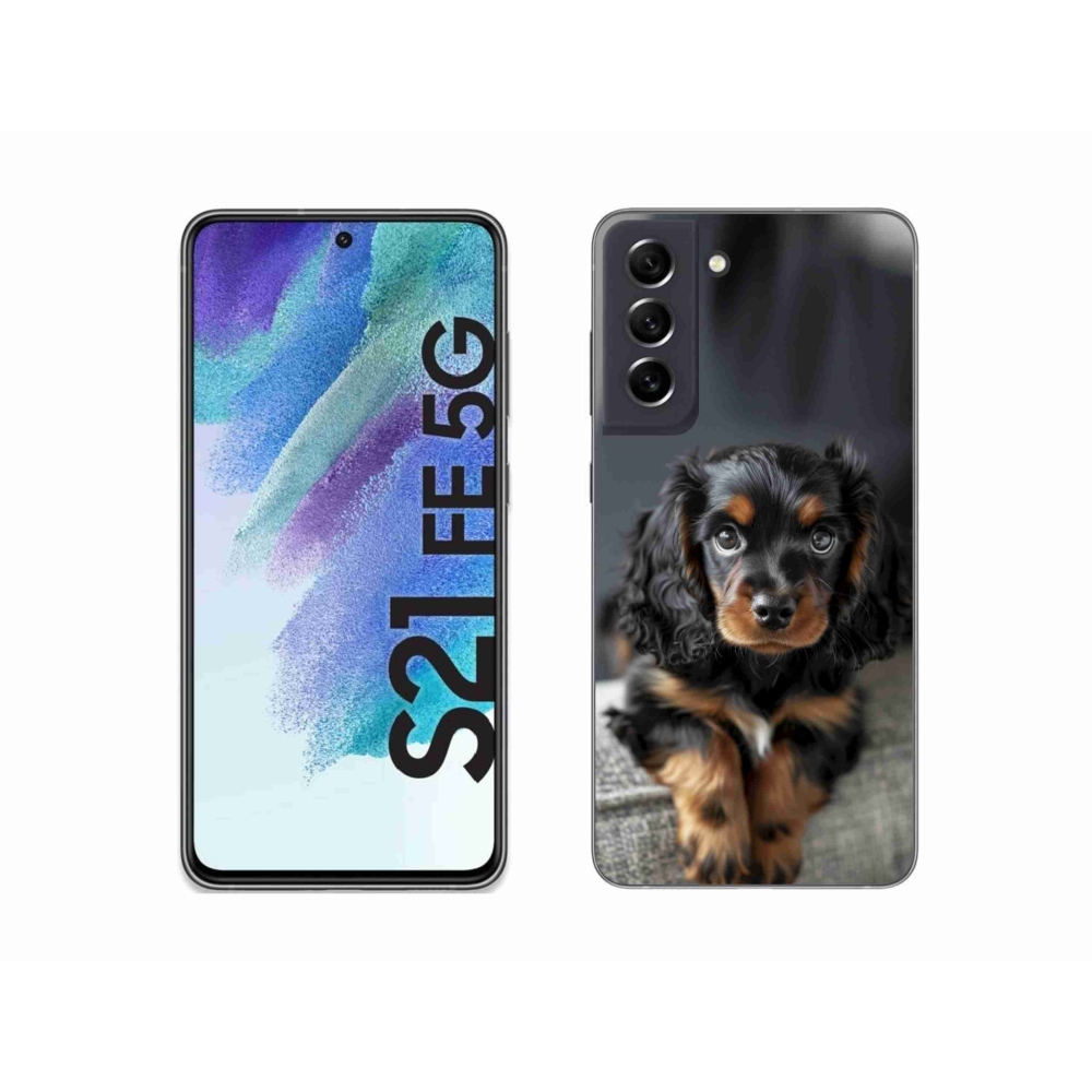Gél borítás mmCase Samsung Galaxy S21 FE 5G - aranyos hosszú szőrű tacskóhoz