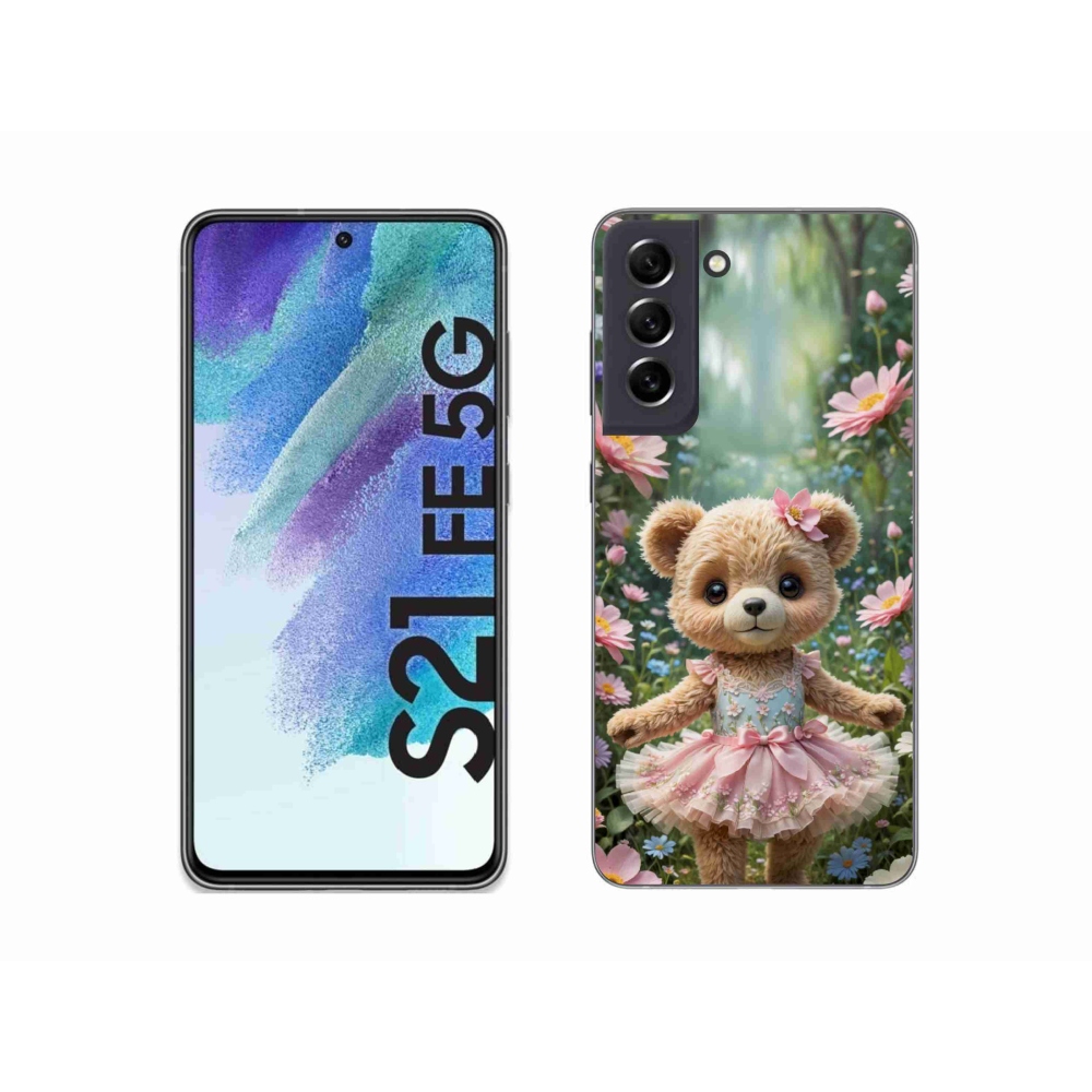 Gél borítás mmCase Samsung Galaxy S21 FE 5G - aranyos mackó virágokkal