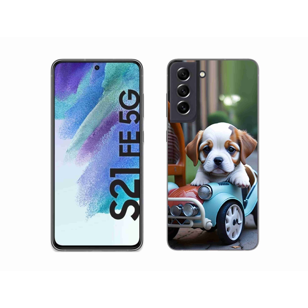 Gél borítás mmCase Samsung Galaxy S21 FE 5G - kiskutya retro autóban