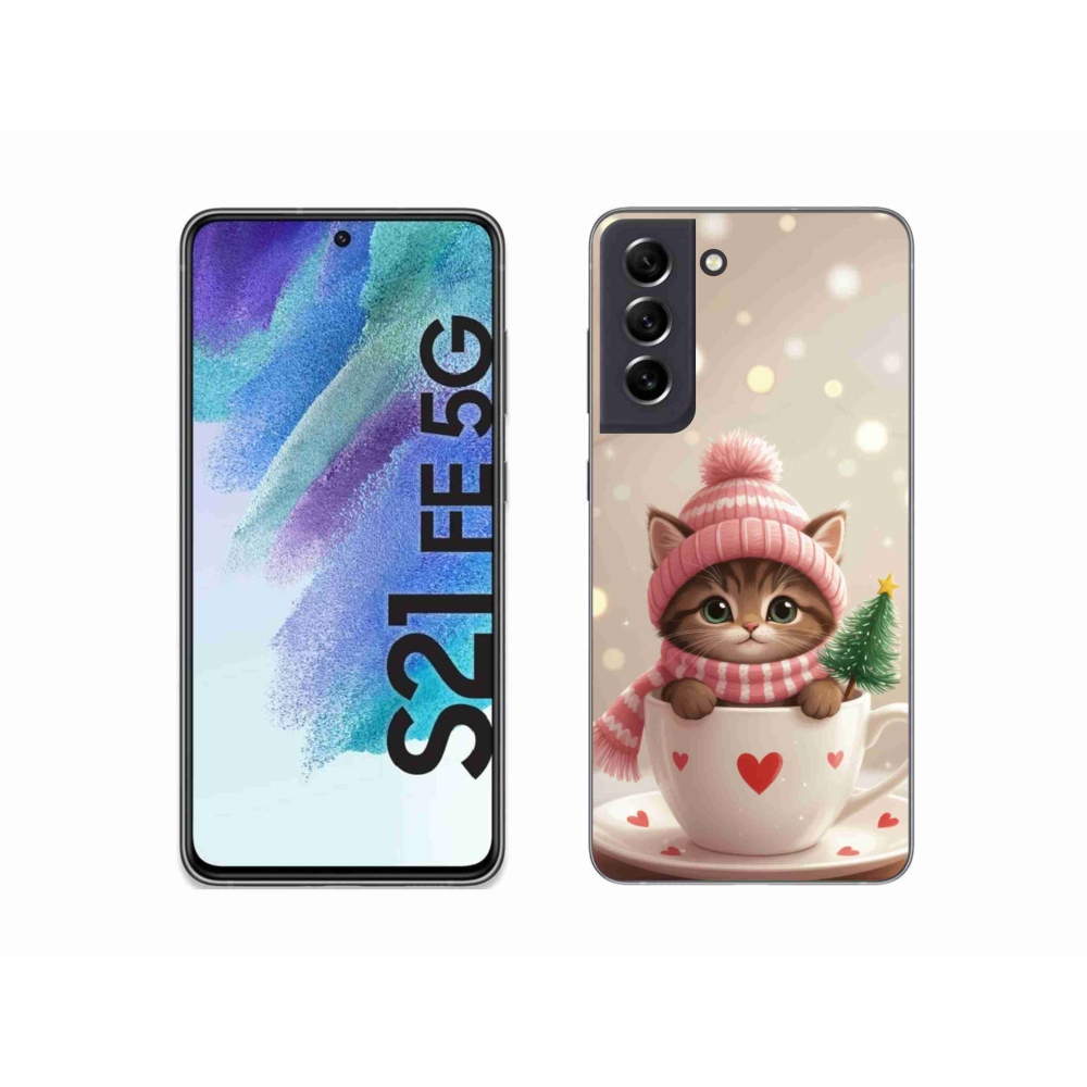 Gél borítás mmCase Samsung Galaxy S21 FE 5G - Karácsonyi cica a csészében