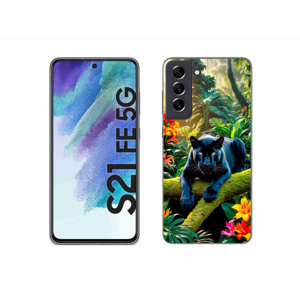 Zselés borítás mmCase Samsung Galaxy S21 FE - fekete párduc a dzsungelben
