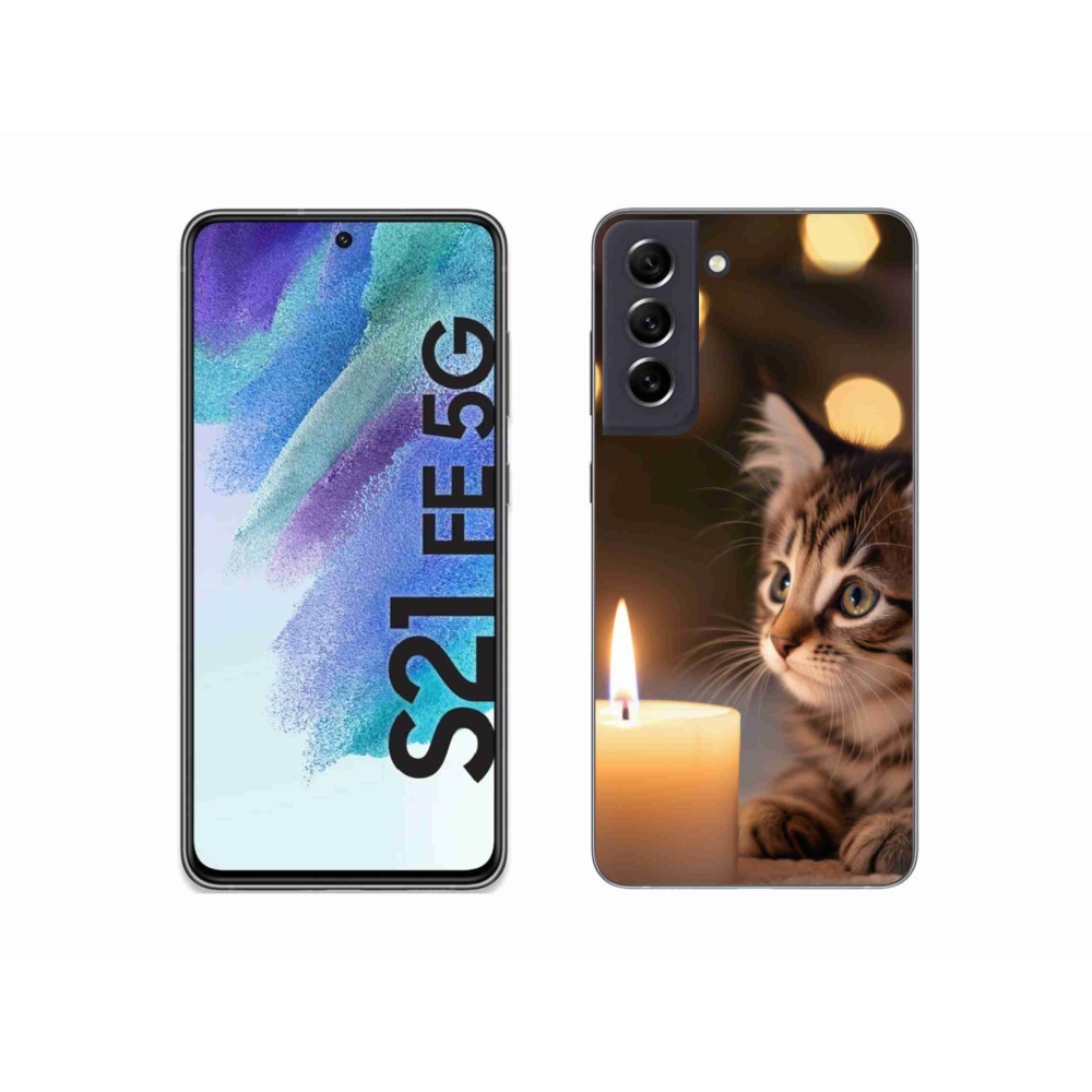Gél borítás mmCase Samsung Galaxy S21 FE készülékhez - cica és gyertya