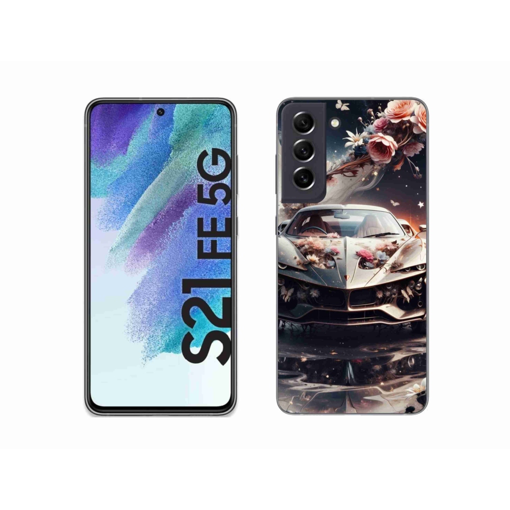 Gél borítás mmCase Samsung Galaxy S21 FE - virágos sportkocsihoz