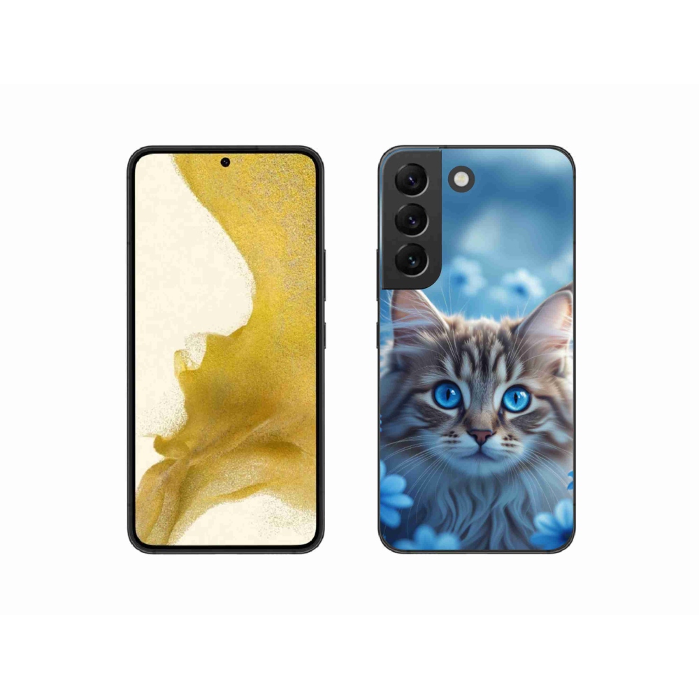Gél védőhuzat mmCase Samsung Galaxy S22 5G - cica kék virágokkal
