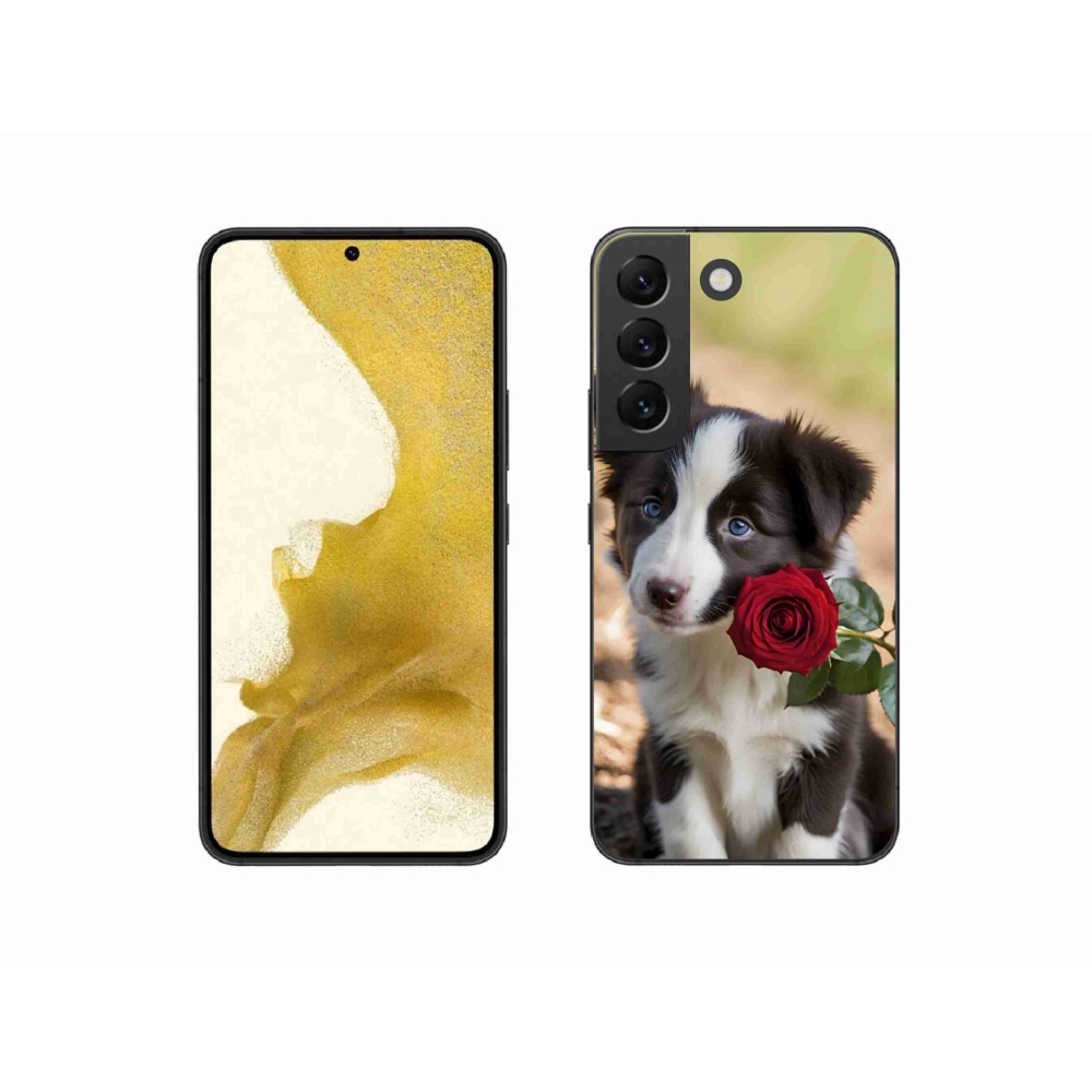 Gél borítás mmCase Samsung Galaxy S22 5G - aranyos border collie rózsával