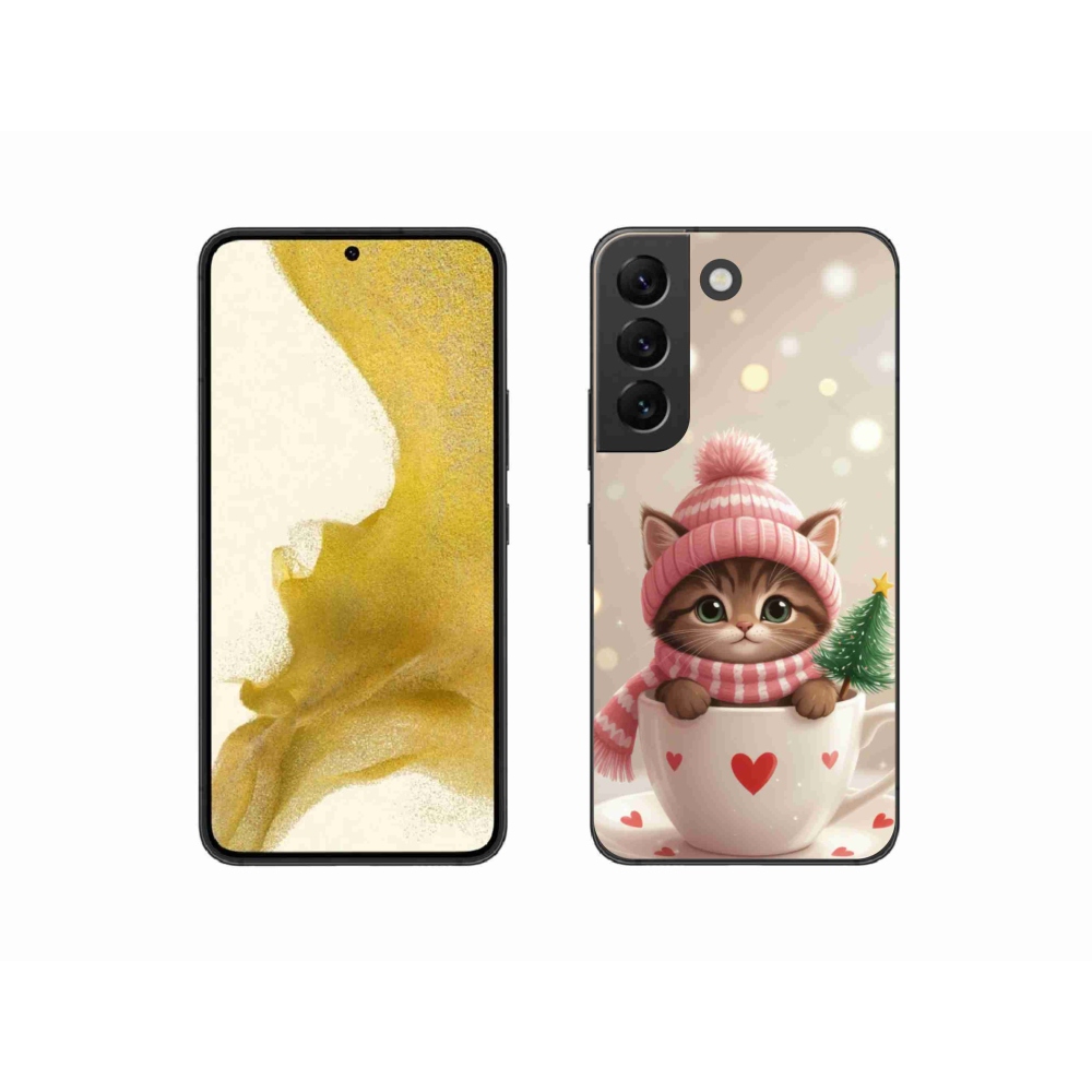 Gél borítás mmCase Samsung Galaxy S22 5G - Karácsonyi cica egy csészében