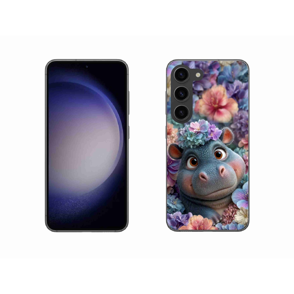 Zselés borítás mmCase Samsung Galaxy S23 5G - víziló virágokkal