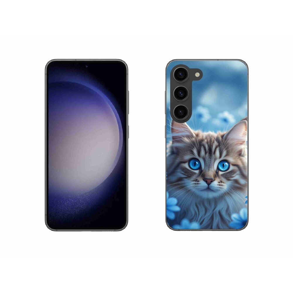 Zselés borítás mmCase Samsung Galaxy S23 5G - cica kék virágokkal