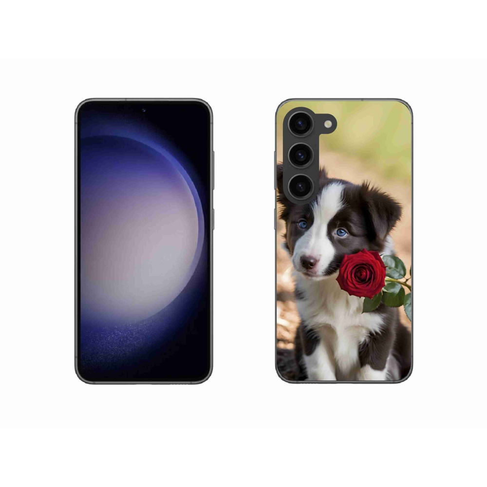Gél borítás mmCase Samsung Galaxy S23 5G - aranyos border collie rózsával