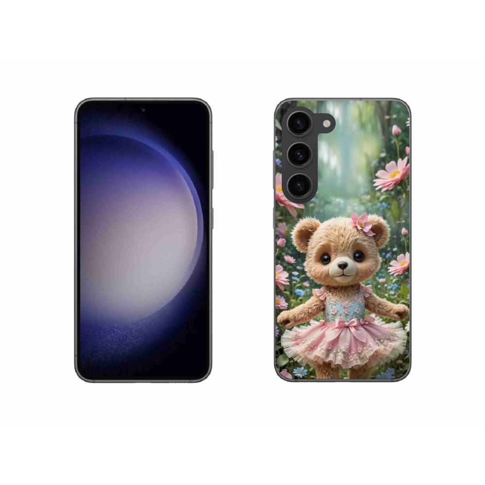 Gél borítás mmCase Samsung Galaxy S23 5G - aranyos mackó virágokkal
