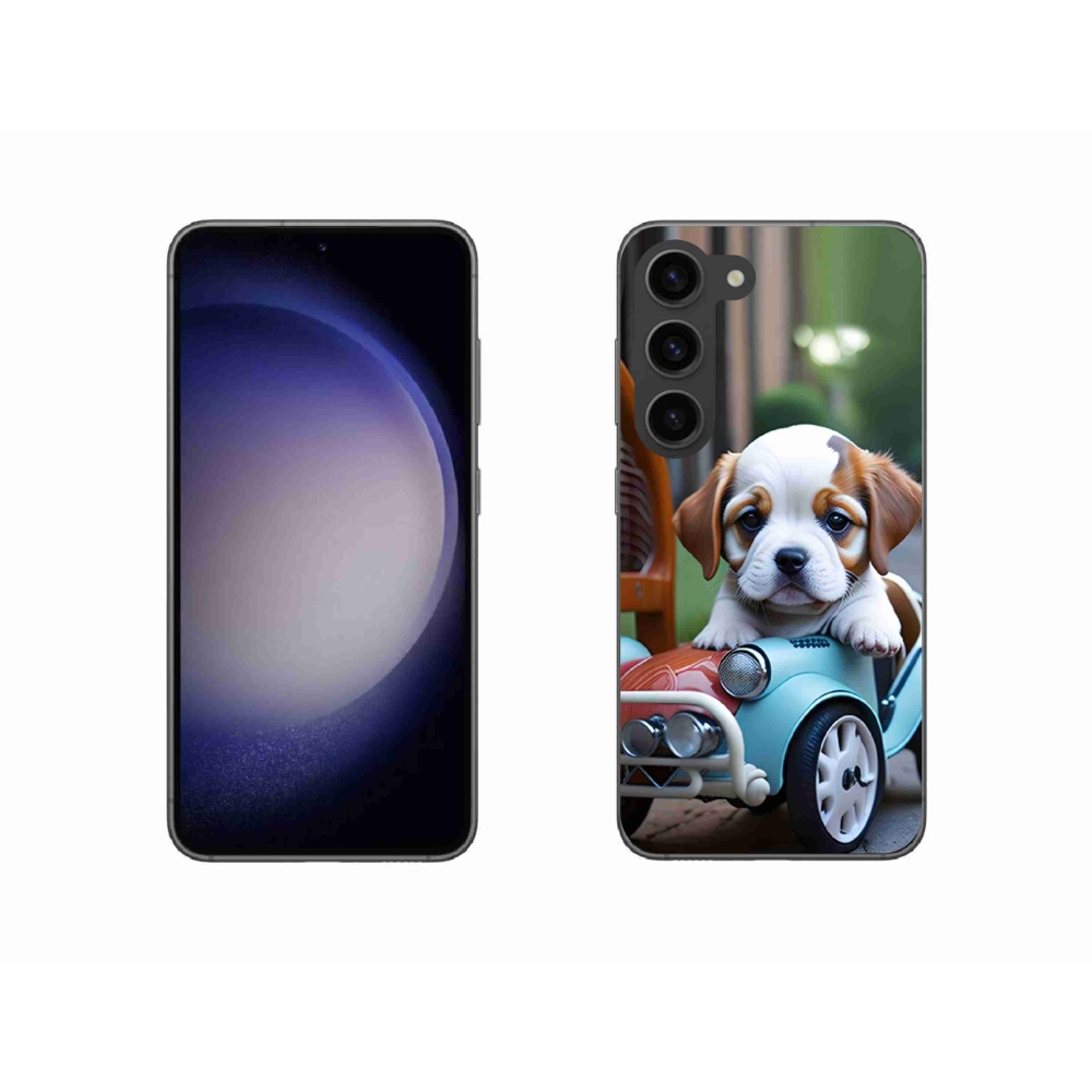 Gél borítás mmCase Samsung Galaxy S23 5G - kiskutya egy retro autóban