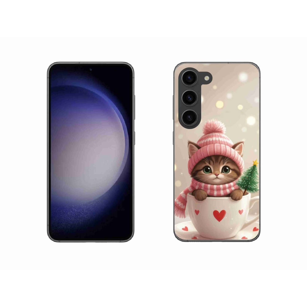 Gél borítás mmCase Samsung Galaxy S23 5G - Karácsonyi cica egy csészében