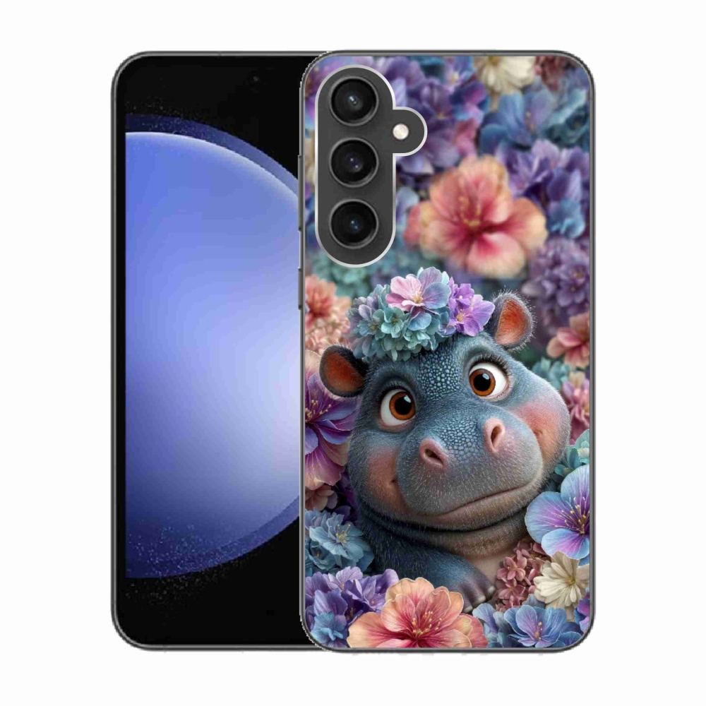 Zselés borítás mmCase Samsung Galaxy S23 FE készülékhez - víziló virágokban