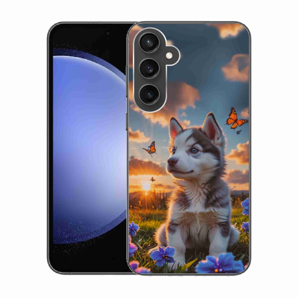 Gél borítás mmCase Samsung Galaxy S23 FE készülékhez - husky a naplementében