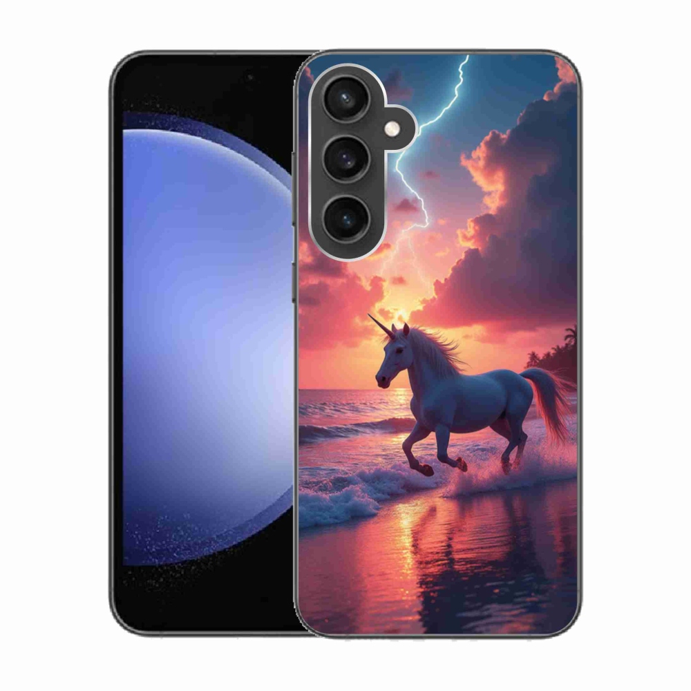 Zselés borítás mmCase Samsung Galaxy S23 FE készülékhez - egyszarvú a tengerparton