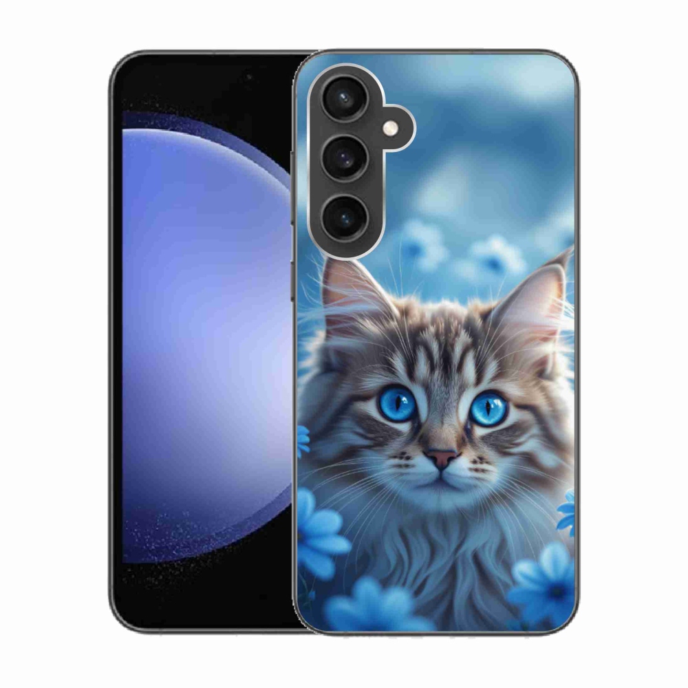 Zselés borítás mmCase Samsung Galaxy S23 FE készülékhez - kék virágos cica