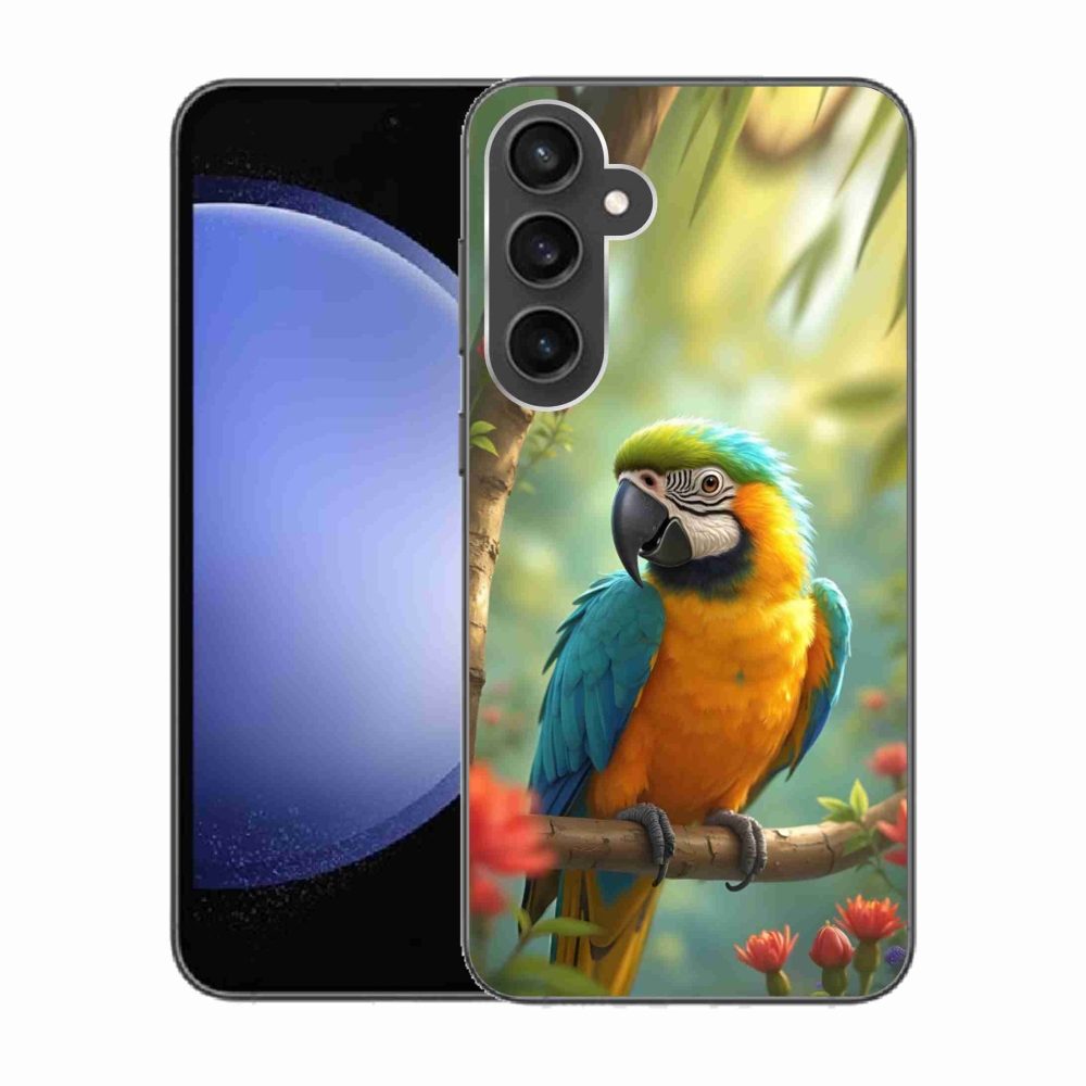 Zselés borítás mmCase Samsung Galaxy S23 FE készülékhez - papagáj ara kék és sárga