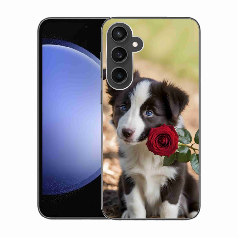 Gél borítás mmCase Samsung Galaxy S23 FE készülékhez - aranyos border collie rózsával
