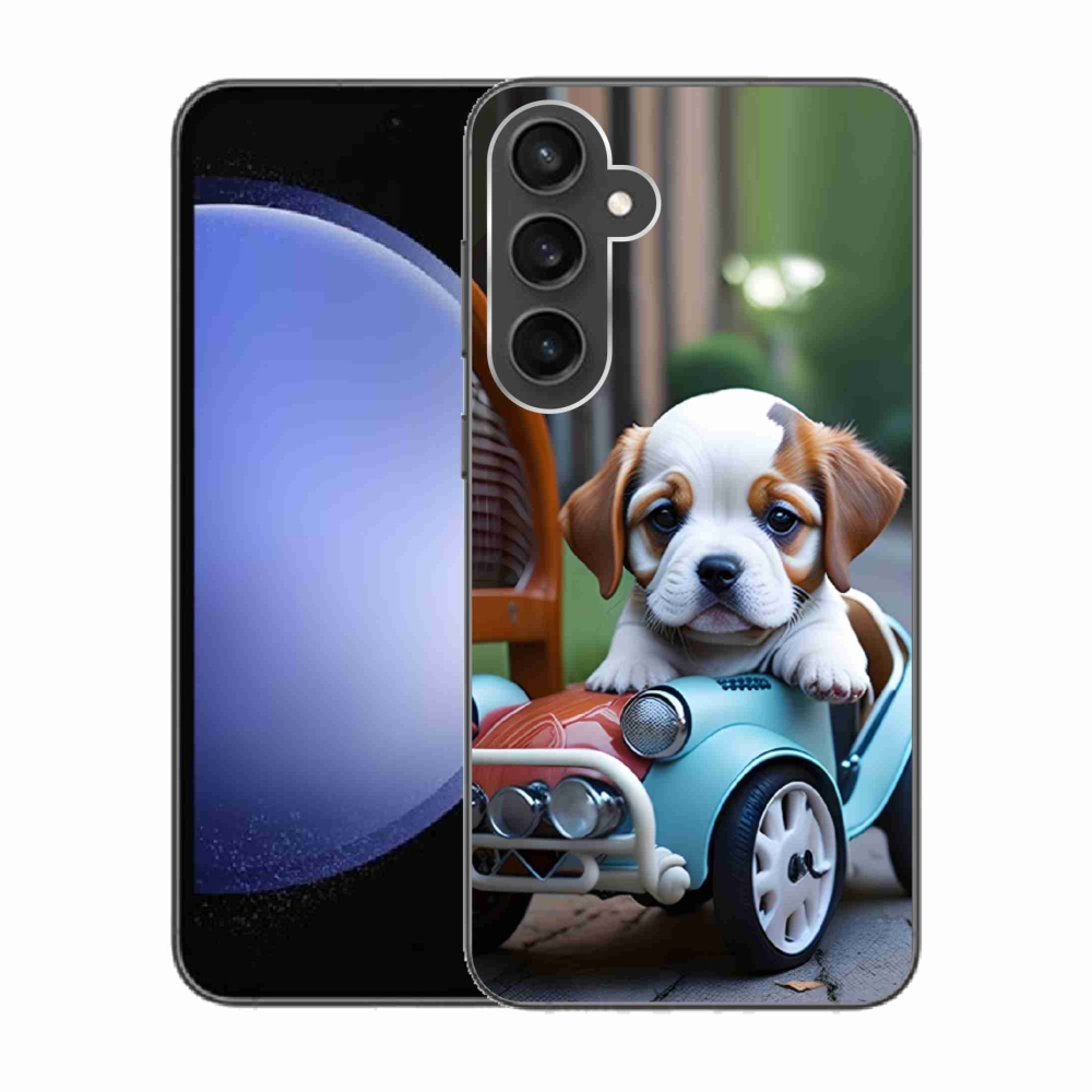 Gél borítás mmCase Samsung Galaxy S23 FE - kiskutya retro autóban