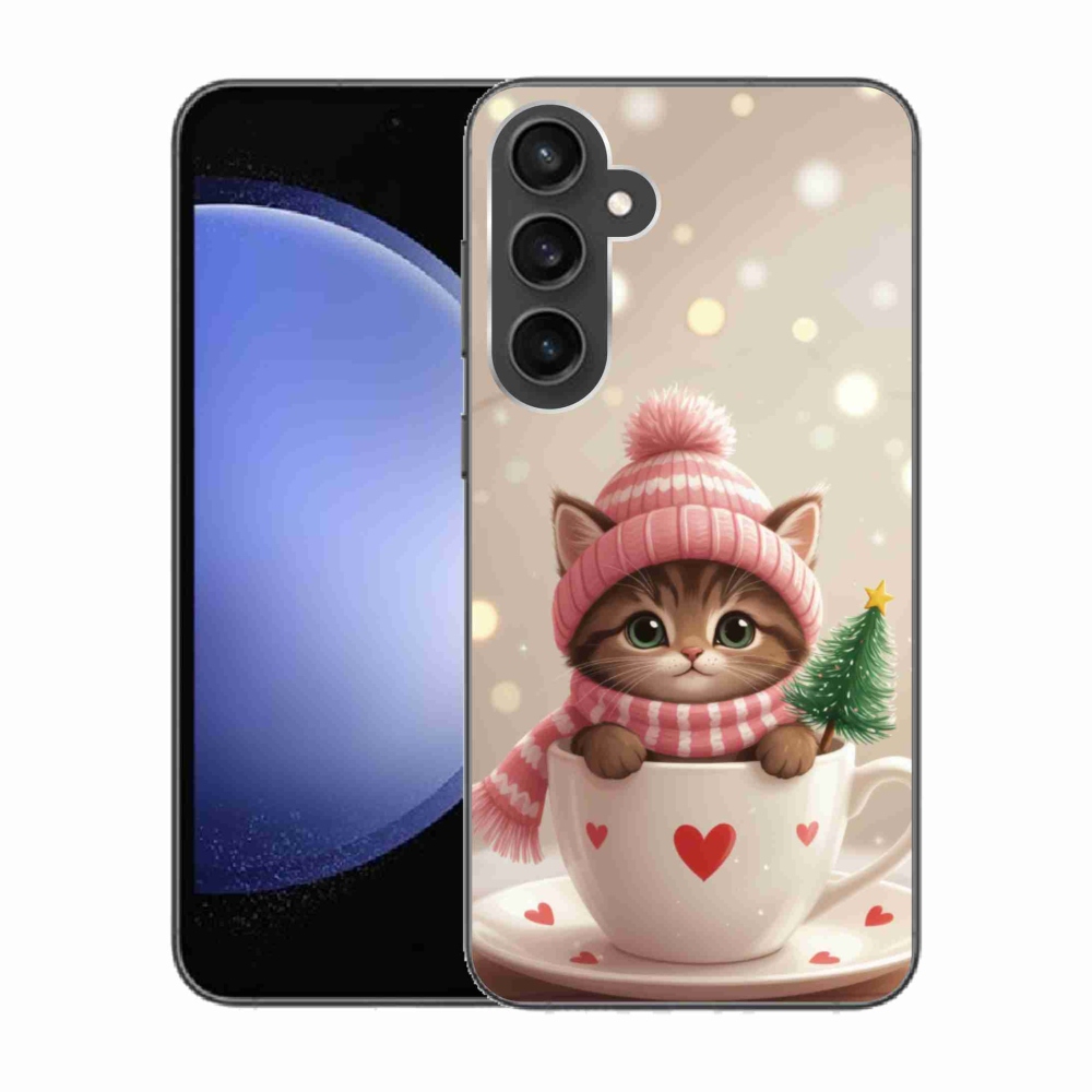 Gél borítás mmCase Samsung Galaxy S23 FE készülékhez - Karácsonyi cica a csészében