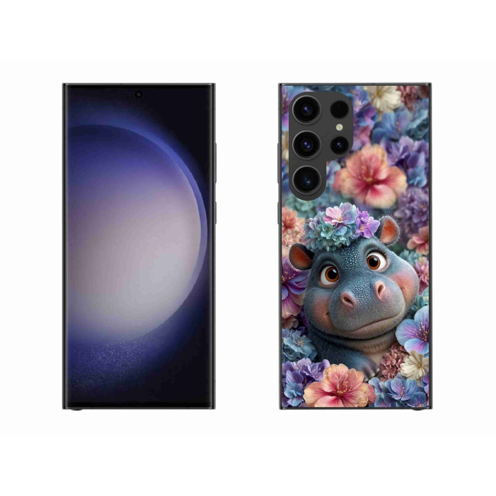 Zselés borítás mmCase Samsung Galaxy S23 Ultra 5G - víziló virágokkal