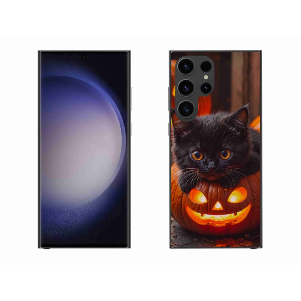 Gél borítás mmCase Samsung Galaxy S23 Ultra 5G készülékhez - cica és sütőtök