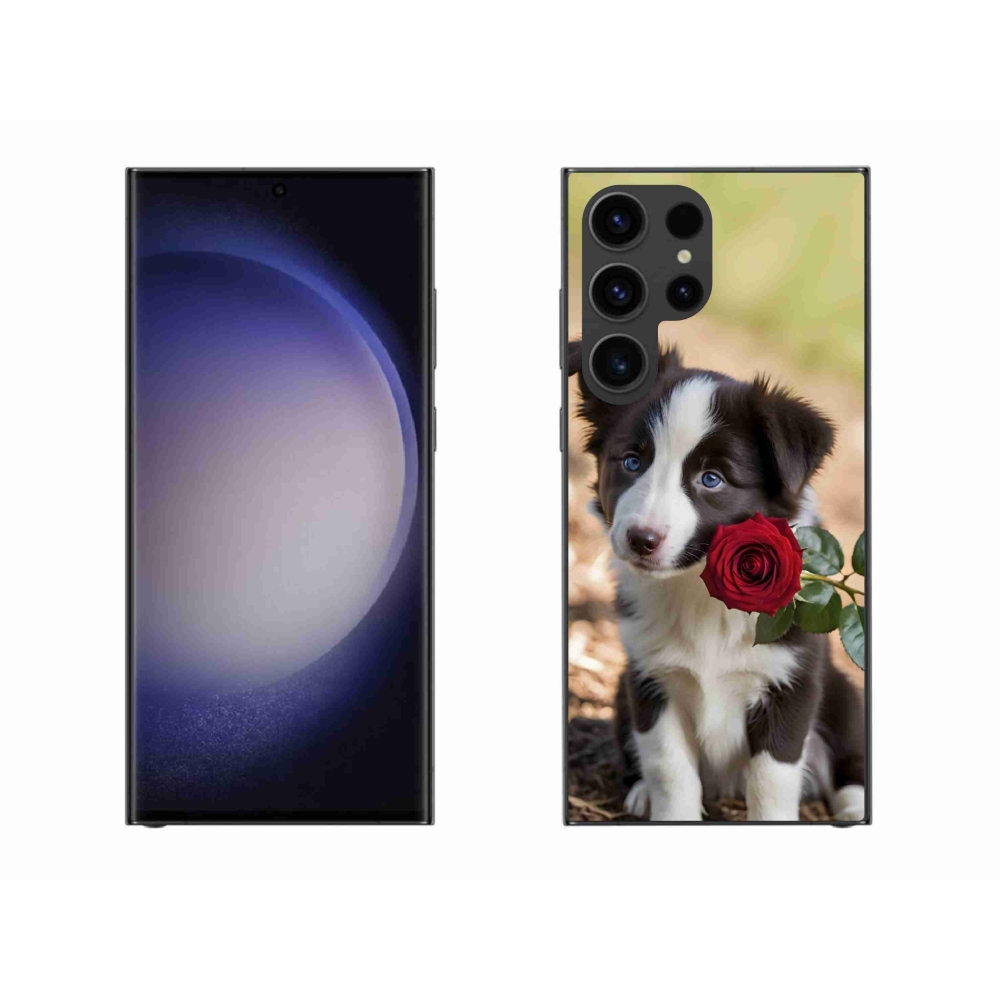 Gél borítás mmCase Samsung Galaxy S23 Ultra 5G - aranyos border collie rózsával