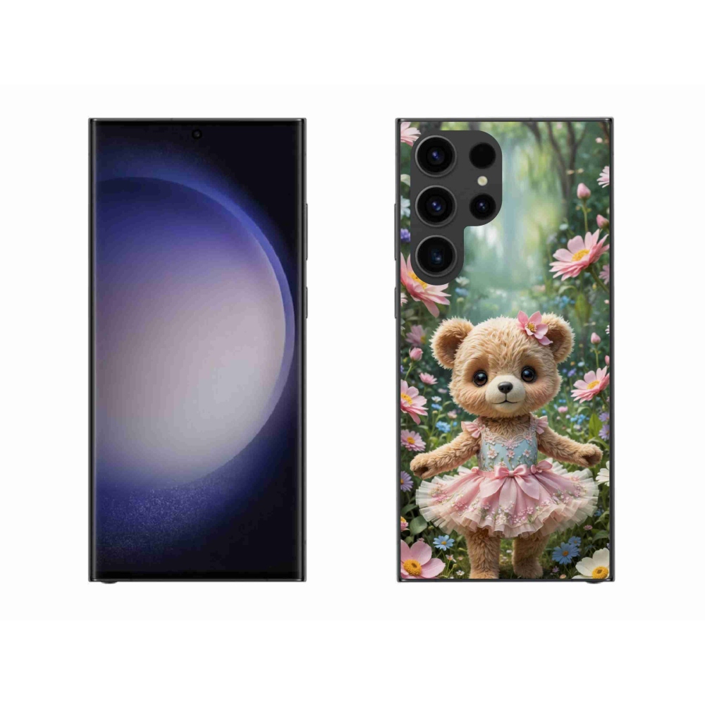 Gél borítás mmCase Samsung Galaxy S23 Ultra 5G - aranyos mackó virágokkal
