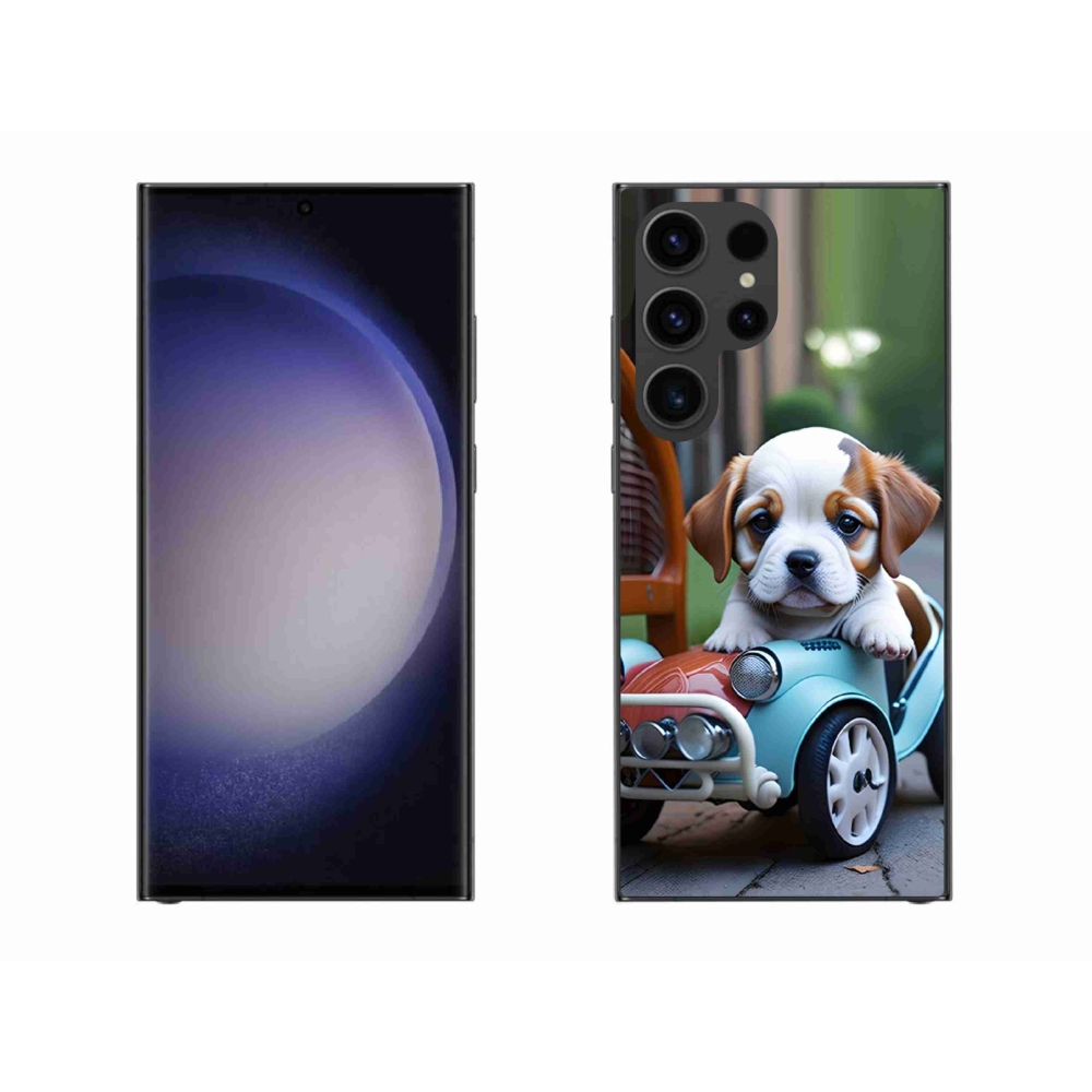 Gél borítás mmCase Samsung Galaxy S23 Ultra 5G - kiskutya egy retro autóban
