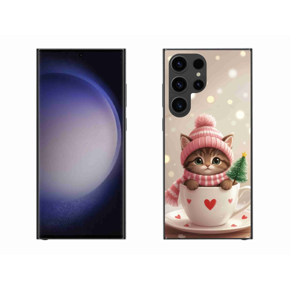 Gél borítás mmCase Samsung Galaxy S23 Ultra 5G - Karácsonyi cica egy csészében