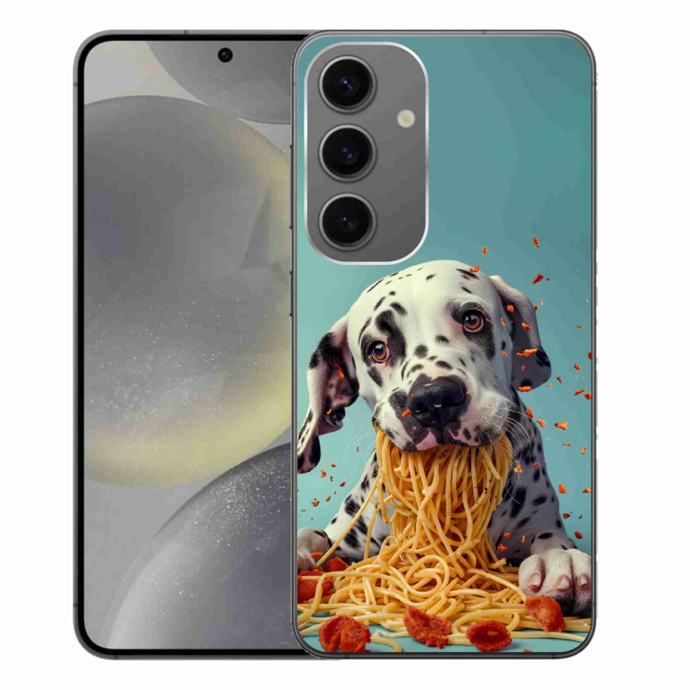 Zselés borítás mmCase Samsung Galaxy S24+ készülékhez - dalmatin és spagetti