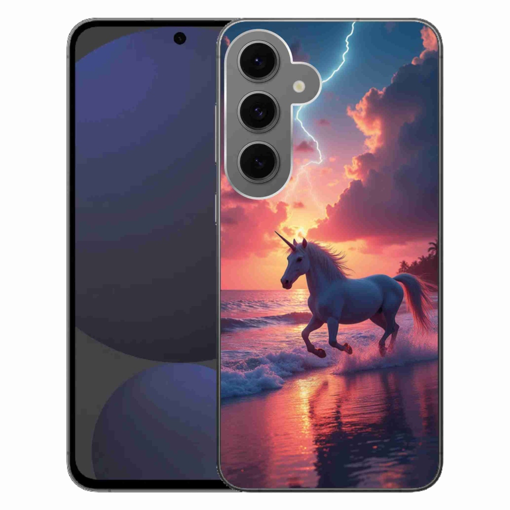 Zselés borítás mmCase Samsung Galaxy S24 FE készülékhez - egyszarvú a tengerparton