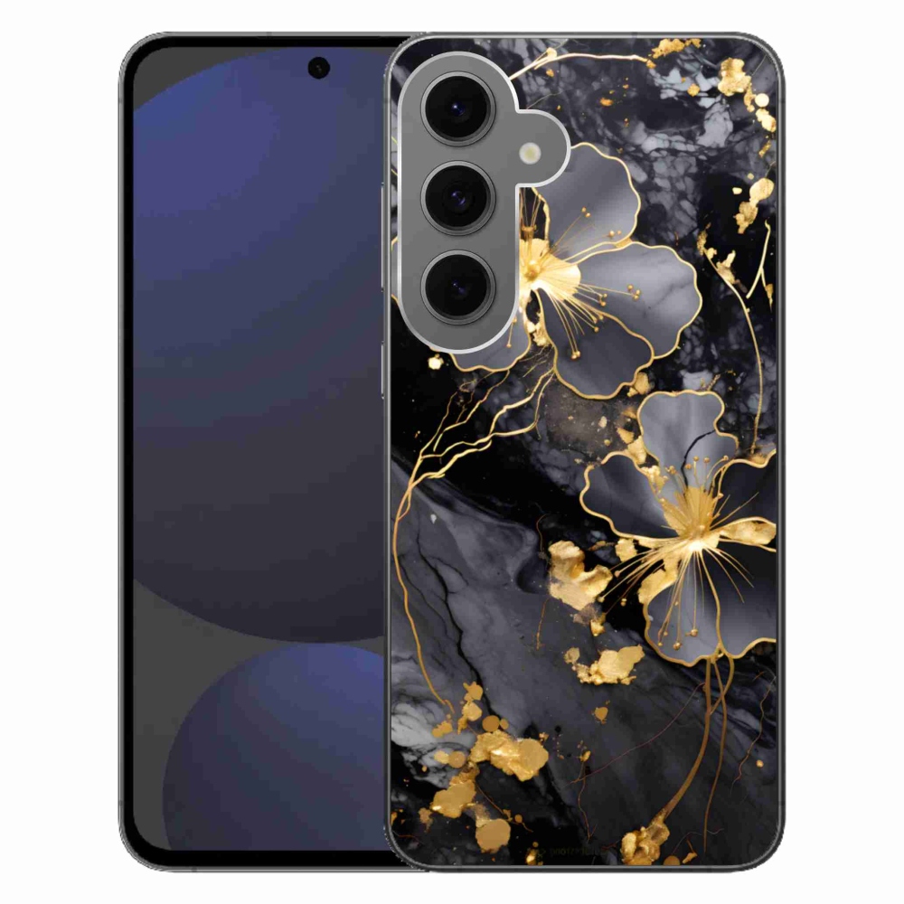 Gél védőhuzat mmCase Samsung Galaxy S24 FE - aranyszínű virágokkal