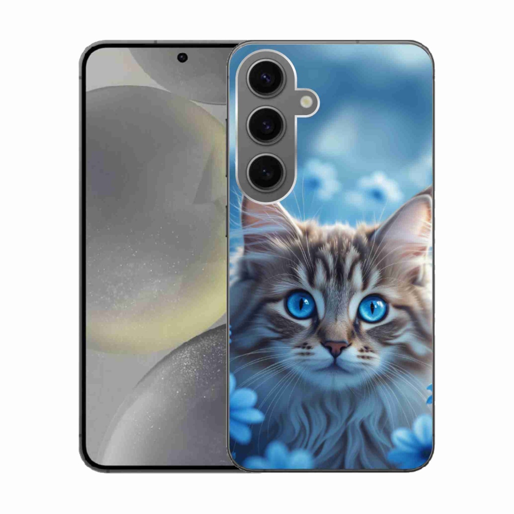 Gél védőhuzat mmCase Samsung Galaxy S24 készülékhez - cica kék virágokkal