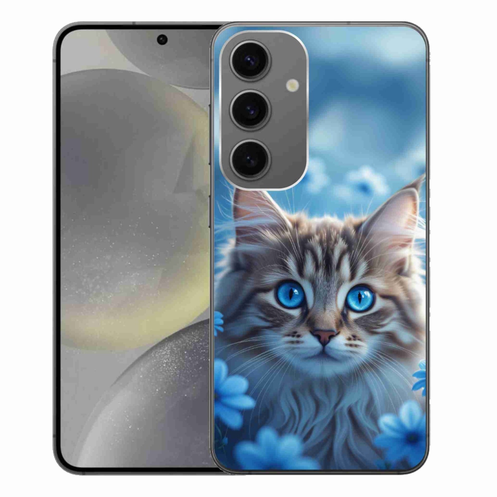 Gél védőhuzat mmCase Samsung Galaxy S24+ készülékhez - cica kék virágokkal