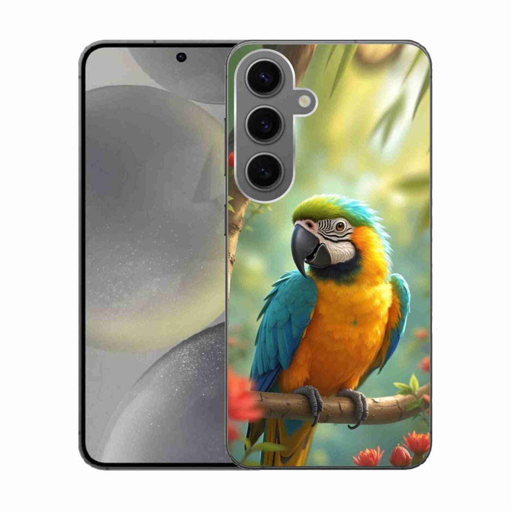 Zselés borítás mmCase Samsung Galaxy S24 készülékhez - papagáj ara kék és sárga