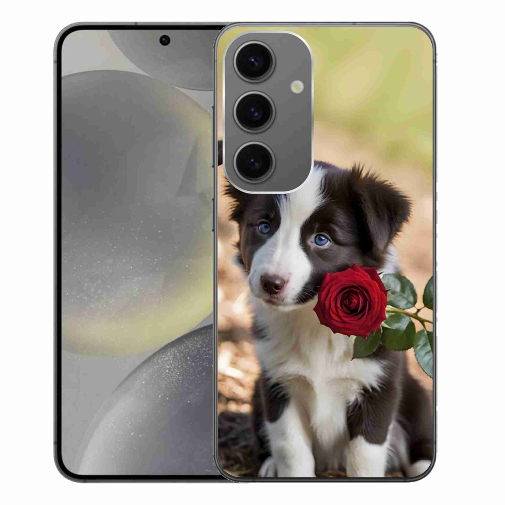 Gél borítás mmCase Samsung Galaxy S24+ készülékhez - aranyos border collie rózsával