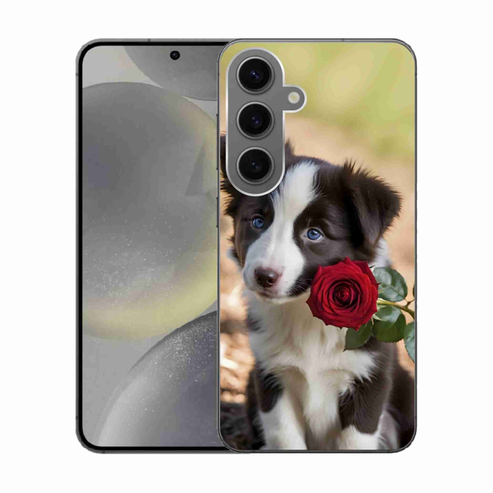 Gél borítás mmCase Samsung Galaxy S24 készülékhez - aranyos border collie rózsával
