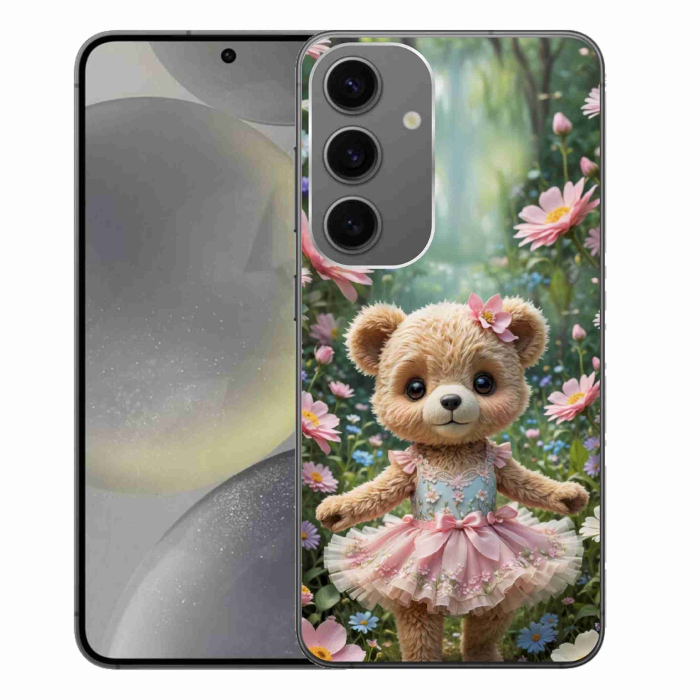 Gél borítás mmCase Samsung Galaxy S24+ készülékhez - aranyos mackó virágokkal