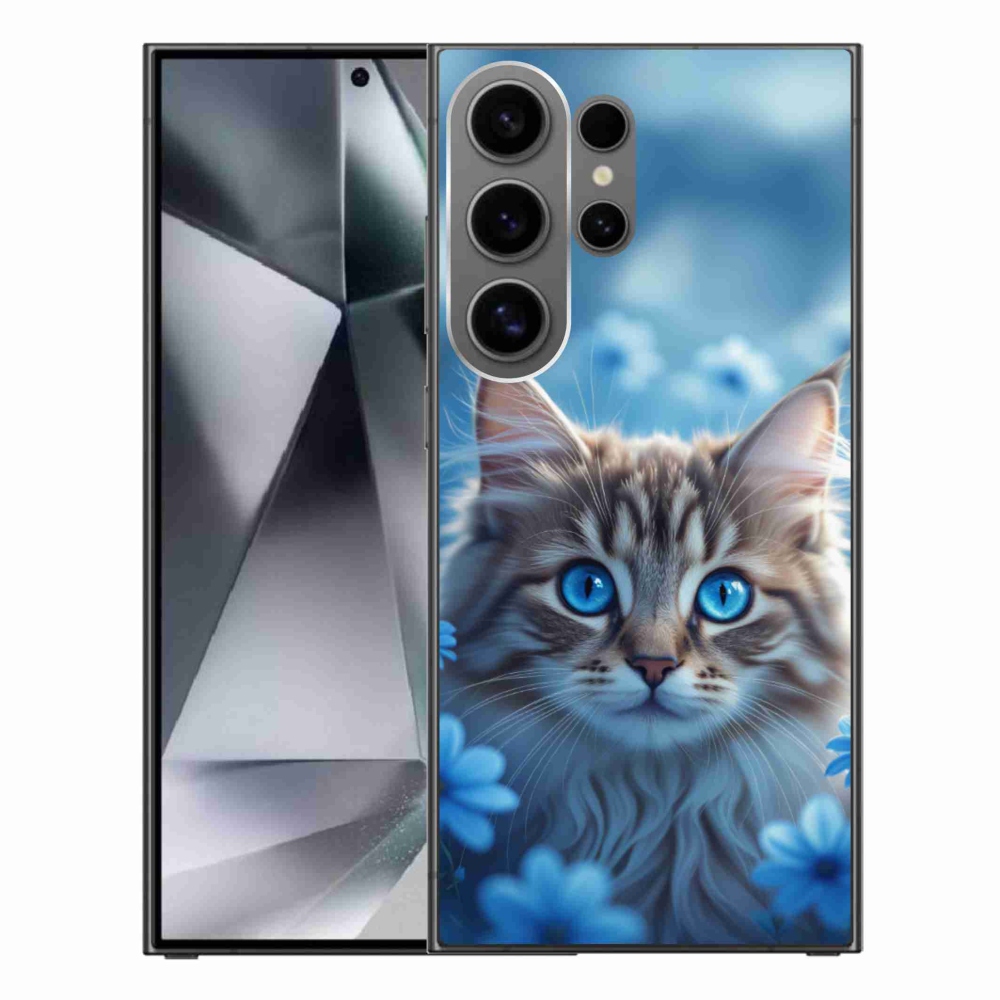 Gél védőhuzat mmCase Samsung Galaxy S24 Ultra készülékhez - kék virágos kiscica