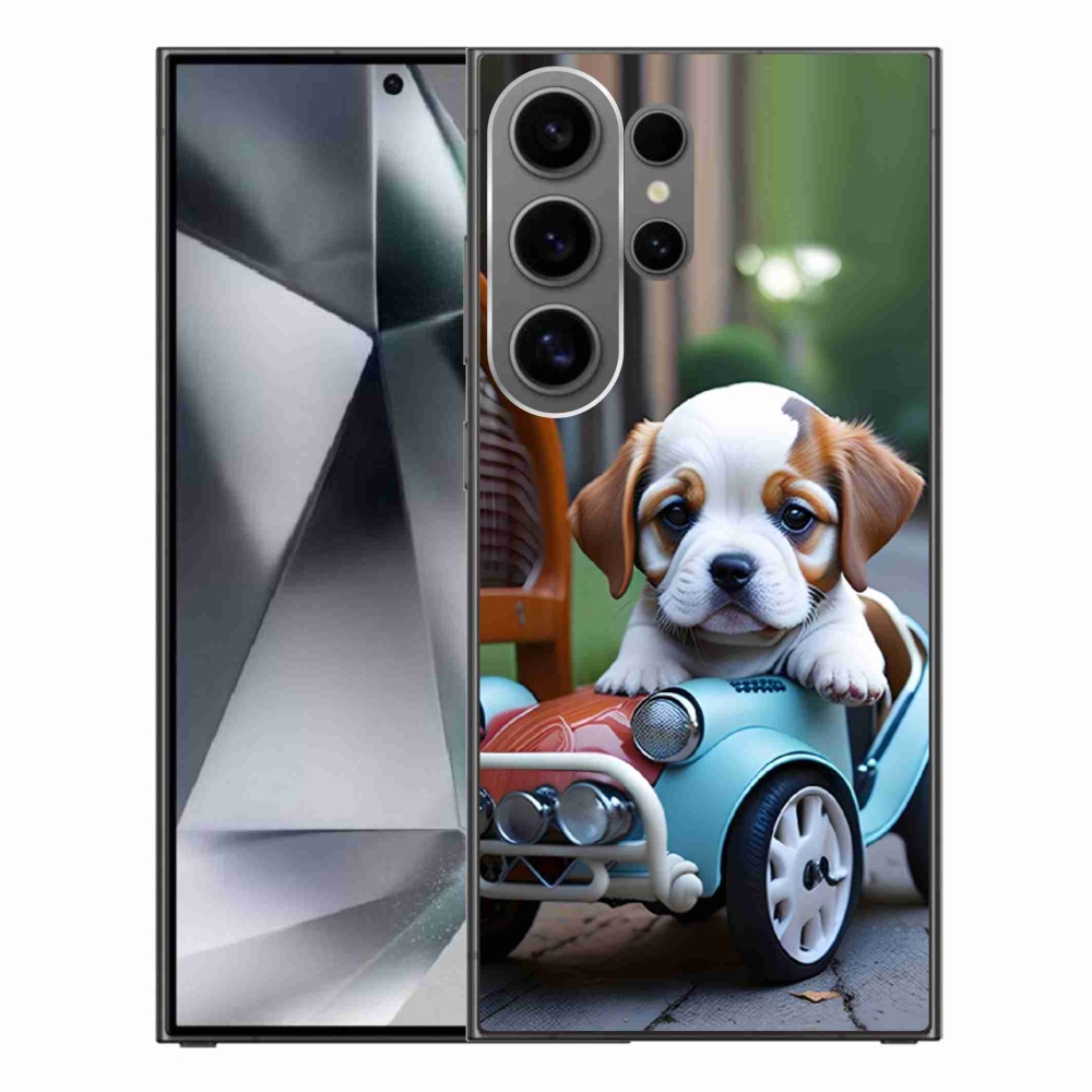 Gél borítás mmCase Samsung Galaxy S24 Ultra - kiskutya egy retro autóban