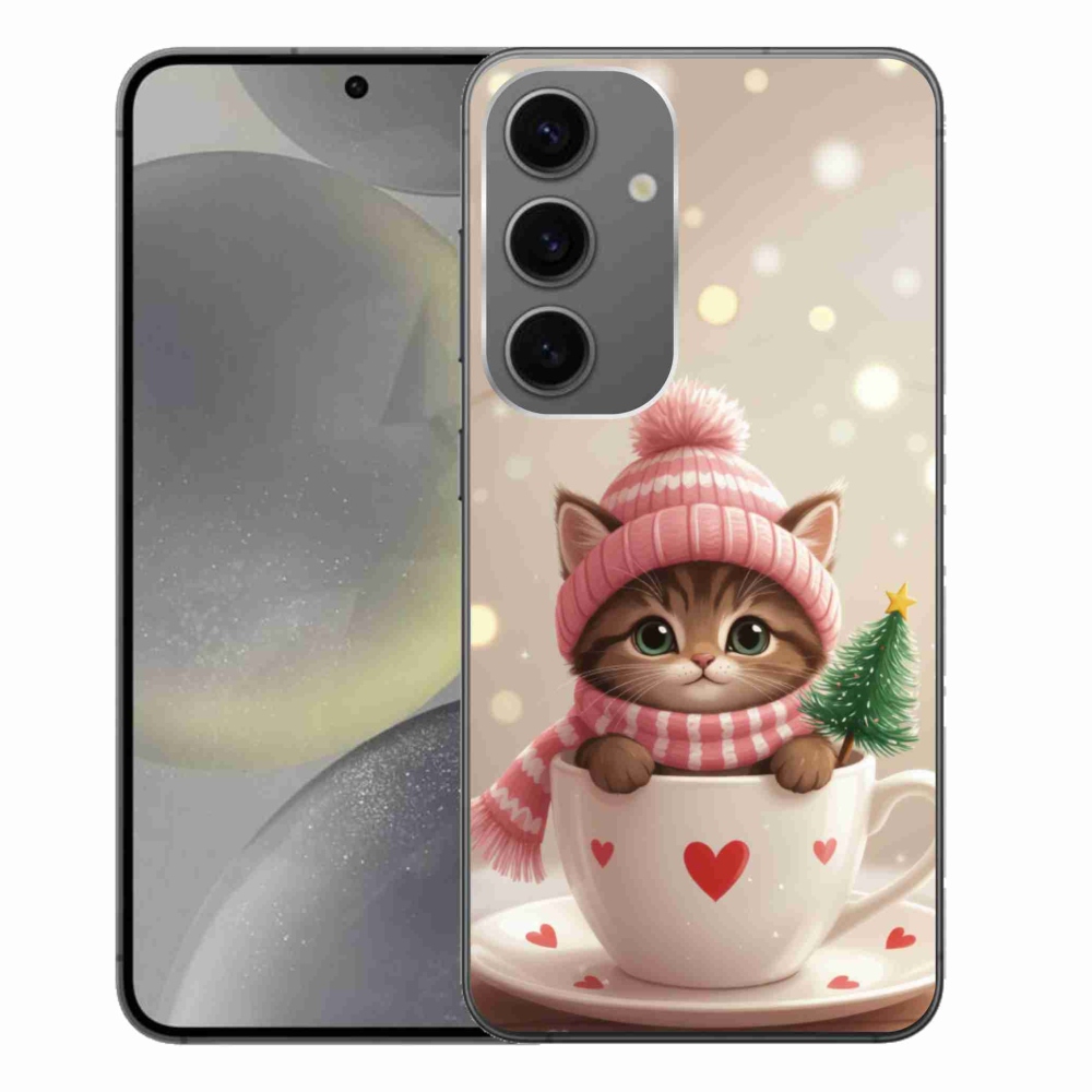 Gél borító mmCase Samsung Galaxy S24+ készülékhez - Karácsonyi cica a csészében